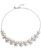 Carolee Silver-tone Cubic Zirconia & Imitation Pearl Collar Necklace