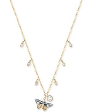 Swarovski Two-tone Crystal & Imitation Pearl Butterfly Pendant Necklace, 14-4/5 + 3 Extender