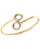 Two-tone Textured Circle Bypass Bangle Bracelet In 10k Gold & Rhodium-plate