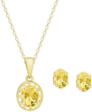 Citrine Oval Pendant Necklace & Stud Earrings