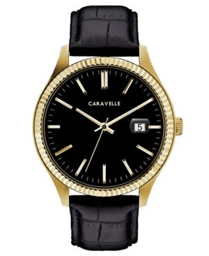 Caravelle Men's Black Leather Strap Watch 41mm