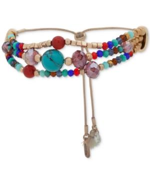 Lonna & Lilly Gold-tone Multicolor Beaded Triple Row Slider Bracelet