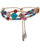 Lonna & Lilly Gold-tone Multicolor Beaded Triple Row Slider Bracelet