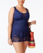 Becca Etc Plus Size Prairie Rose Lace One-piece Swimdress Women's Swimsuit