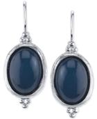 2028 Silver-tone Blue Stone Oval Drop Earrings