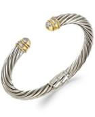 Sterling Silver And 14k Gold Diamond Cable Cuff Bracelet (1/5 Ct. T.w)