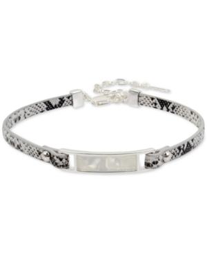 Kenneth Cole New York Silver-tone Mother-of-pearl Stone Snakeskin-look Faux Leather Choker Necklace