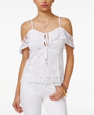Xoxo Juniors' Lace Ruffled Cold-shoulder Top