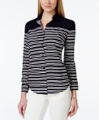 Charter Club Petite Solid Yoke Striped Shirt, Only At Macy's