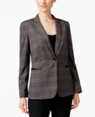 Tahari Asl Faux-leather-trim Plaid Blazer