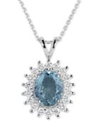 Aquamarine (2-1/2 Ct. T.w.) And Diamond (3/4 Ct. T.w.) Oval Pendant Necklace In 14k White Gold