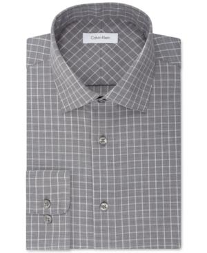 Calvin Klein Men's Classic Fit Non-iron Performance Gray And White Check Dress Shirt
