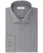 Calvin Klein Men's Classic Fit Non-iron Performance Gray And White Check Dress Shirt