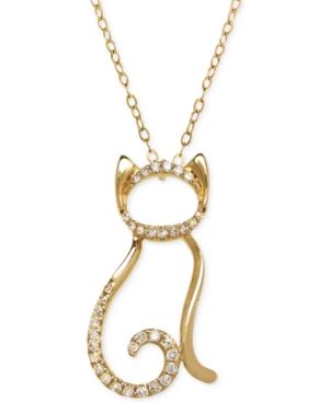 Diamond Cat Pendant Necklace (1/10 Ct. T.w.) In 10k White Or Yellow Gold