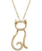 Diamond Cat Pendant Necklace (1/10 Ct. T.w.) In 10k White Or Yellow Gold