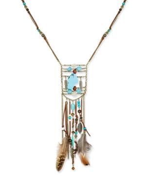 Silver-tone Bead, Feather And Stone Statement Necklace