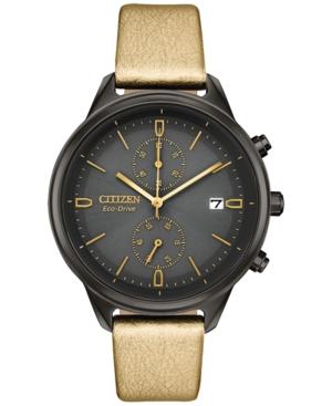 Citizen Eco-drive Women's Chronograph Chandler Gold-tone Vegan Leather Strap Watch 39mm
