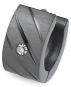 Sutton By Rhona Sutton Men's Black Stainless Steel Cubic Zirconia Huggie Hoop Earring