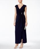 Connected Ruched Faux-wrap Gown