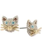 Betsey Johnson Gold-tone Pave Cat Face Stud Earrings
