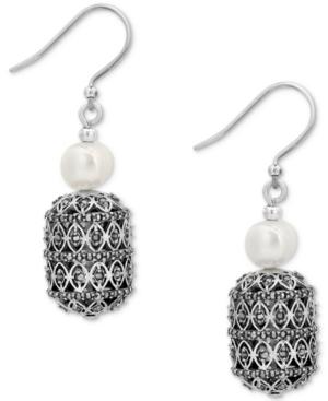 Lucky Brand Silver-tone Pave & Imitation Pearl Drop Earrings