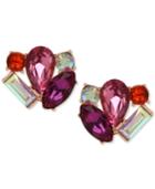 Betsey Johnson Rose Gold-tone Faceted Stone Cluster Stud Earrings
