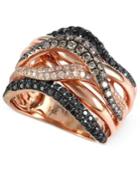 Confetti By Effy Black (3/4 Ct. T.w.), Champagne (1/3 Ct. T.w) And White Diamond (1/6 Ct. T.w.) Wavy Ring In 14k Rose Gold