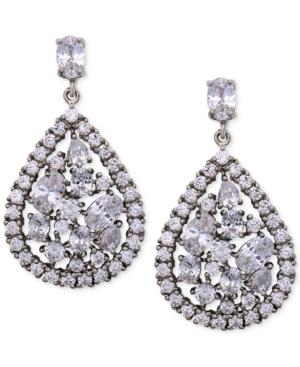 Nina Silver-tone Crystal Cluster Teardrop Pave Drop Earrings