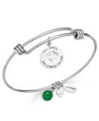 Unwritten Baby Charm And Green Aventurine (8mm) Bangle Bracelet In Stainless Steel