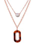 Guess Rose Gold-tone Red Tortoiseshell-look And Crystal Layer Pendant Necklace