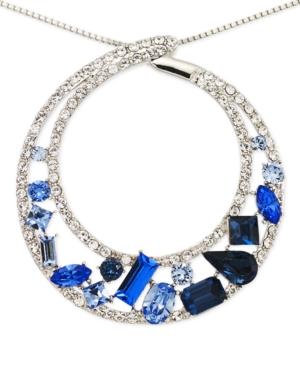 Simone I Smith Blue And White Crystal Circle Pendant Necklace In Platinum Over Sterling Silver