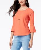 Thalia Sodi Textured Bell-sleeve Necklace Top, Created For Macy's