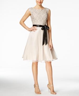 Sl Fashions Lace Tulle Fit & Flare Dress