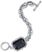 2028 Silver-tone Black Stone Chain-link Toggle Bracelet
