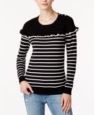 Maison Jules Ruffled Striped Sweater, Created For Macy's