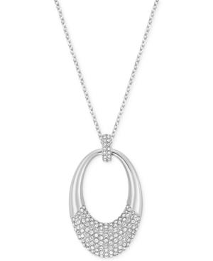 Swarovski Silver-tone Pave Crystal Oval Pendant Necklace
