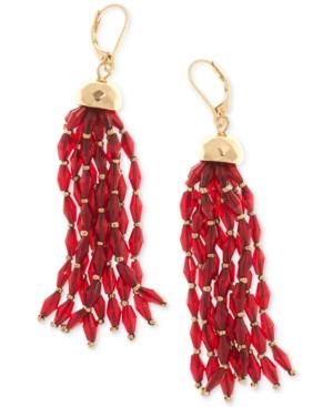Nine West Gold-tone Beaded Tassel Drop Earrings