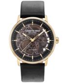 Kenneth Cole New York Men's Automatic Skeleton Black Leather Strap Watch 42mm