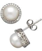 Honora Style Cultured Freshwater Pearl (7-1/2 Mm) & Swarovski Zirconia Stud Earrings In Sterling Silver