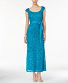 R & M Richards Cap-sleeve Sequined Lace Gown