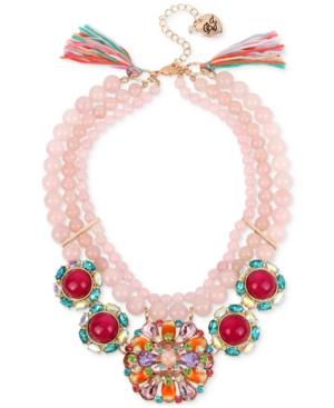 Betsey Johnson Rose Gold-tone Imitation Pearl And Stone Cluster Statement Necklace