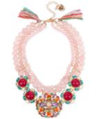 Betsey Johnson Rose Gold-tone Imitation Pearl And Stone Cluster Statement Necklace