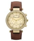 Michael Kors Women's Chronograph Parker Chocolate Brown Leather Strap Watch 39mm Mk2249