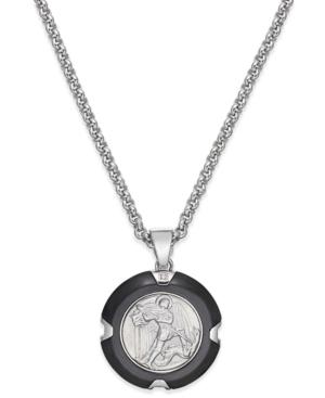 St. Michael Pendant Necklace In Carbon Fiber And Stainless Steel