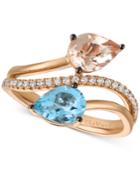 Le Vian Peach Morganite (3/4 Ct. T.w.), Sea Blue Aquamarine (9/10 Ct. T.w.) And Vanilla Diamond (1/6 Ct. T.w.) Bypass Ring In 14k Rose Gold
