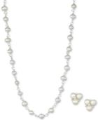 Cultured Freshwater Pearl 18 Pendant Necklace (4-5mm) And Earrings (3-4mm) Set In Sterling Silver