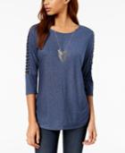 Bcx Juniors' Space-dyed Lattice Necklace Top