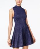 City Studios Juniors' Mock-neck Glitter Skater Dress