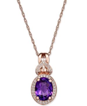 Amethyst (2-1/4 Ct. T.w.) And Diamond (1/6 Ct. T.w.) Oval Pendant Necklace In 14k Rose Gold