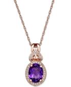 Amethyst (2-1/4 Ct. T.w.) And Diamond (1/6 Ct. T.w.) Oval Pendant Necklace In 14k Rose Gold